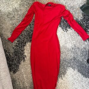Fashionova Elegant Red Long Sleeve Dress